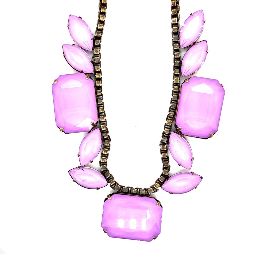 Loren Hope Purple Glass Stone Statement Necklace Antique Brass Tone 20.5-22.5"